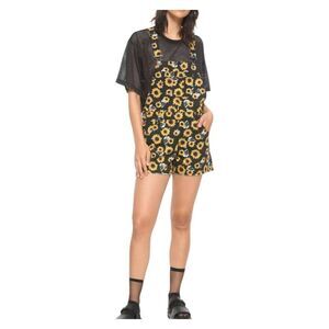 HIT Denim Skull and Sunflower Shortalls Womens XL Hot Topic